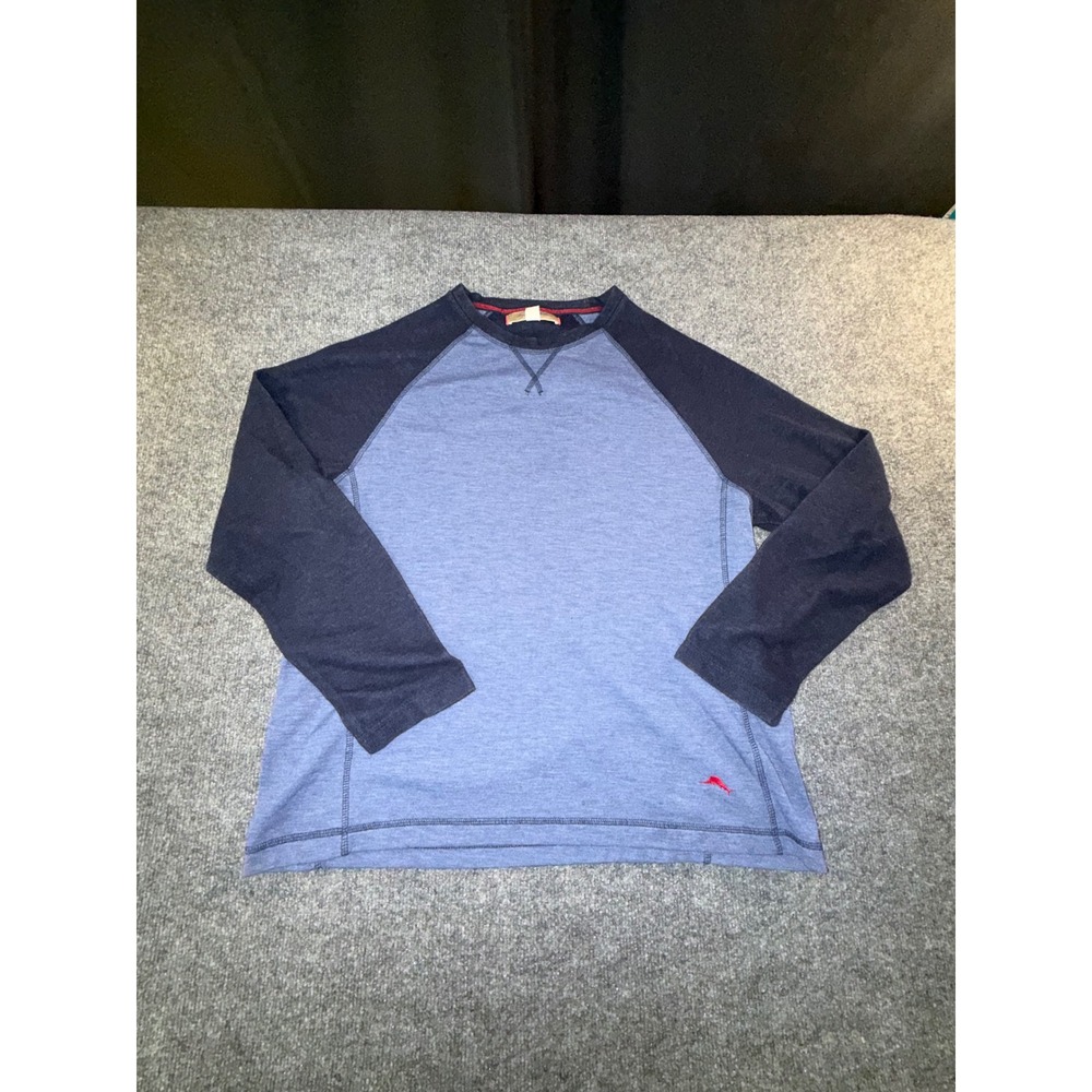 Tommy Bahama Mens Large Blue Raglan Long Sleeve Marlin Logo Pullover Shirt